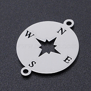 201 Stainless Steel Links connectors, Laser Cut, Compass, Stainless Steel Color, 23x17.5x1mm, Hole: 1.4mm(STAS-S105-T965-1)