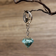 Natural Amazonite Chips Inside Resin Diamond Keychain, Pendant: 3x2.5cm(PW-WG88892-14)