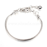 Brass European Style Bracelet Jewelry Making, with Lobster Claw Clasps and Iron End Chains, Platinum, 6-3/4 inch(170mm)x3mm(KK-S756-17cm-01P)