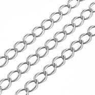 Brass Twisted Chains, Curb Chains, Soldered, with Spool, Oval, Lead Free & Nickel Free & Cadmium Free, Platinum, 5x4x0.5mm, about 301.83 Feet(92m)/roll(CHC-Q001-5x4mm-P)