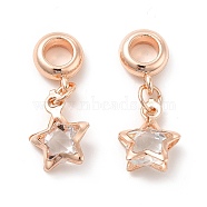 Clear Glass European Dangle Charms, with Rack Plating Alloy Findings, Large Hole Charms, Star, Rose Gold, 25.5mm, Hole: 4.5mm, Star: 14x11x7mm(PALLOY-P289-07RG)