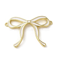 Brass Enamel Connector Charms, Bowknot Link, Real 18K Gold Plated, White, 21.5x32x3mm, Hole: 1mm(KK-D098-01G-03)