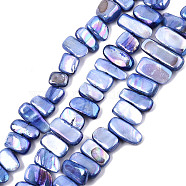 Natural Freshwater Shell Beads Strands, AB Color, Dyed, Nugget Stick, Royal Blue, 8~25x6~10x2~6mm, Hole: 0.5mm, about 46~49pcs/strand, 13.98 inch~14.56 inch(35.5~37cm)(SHEL-N026-123G)