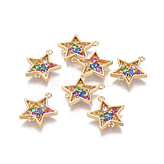 Brass Micro Pave Cubic Zirconia Links, Star, Colorful, Golden, 17.5x16.5x2.5mm, Hole: 1.2mm(KK-I650-03G)