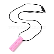 Building Blocks Food Grade Silicone Pendant Molar Stick Nursing Necklaces, Chewing Beads For Teethers, Pink, 425~791x1.5mm, Pendants: 71.5x19.5x12.5mm(SIL-Z004-01A)