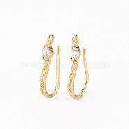 Brass Micro Pave Clear Cubic Zirconia Earring Hooks, with Horizontal Loop, Real 18K Gold Plated, 17x2.5mm, Hole: 1.2mm, Pin: 0.7mm(X-ZIRC-S068-007-NF)
