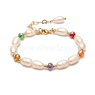 Natural Pearl Beaded Bracelets for Mom Women Girl, with Faceted Glass Beads, Colorful, 7-1/8 inch(18cm), Beads: 2.8~12x2.5~7.5mm(BJEW-TA00010)