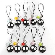 Coal Ball Opaque Resin Mobile Straps, Acrylic Star Charm and Nylon Cord Mobile Accessories Decoration, Mixed Color, 9cm, 5 colors, 2pcs/color, 10pcs/set(HJEW-AB00192)