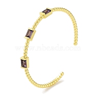 Rectangle Brass Pave Glass Open Cuff Bangles for Women, Real 18K Gold Plated, Dark Orchid, Inner Diameter: 2-1/2 inch(6.2cm)(BJEW-Z061-05G)