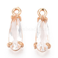 Faceted Glass Pendants, with Golden Tone Brass Open Back Settings, Teardrop, White, 14.5x4.5x4mm, Hole: 1.2mm(GLAA-T010-004J)