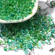 Transparent Baking Paint Glass Seed Beads, Two Tone, Fringe Teardrop Beads, Spring Green, 5.5x4.5x3.5mm, Hole: 1.2mm, about 2812pcs/pound(SEED-P006-02B-16)