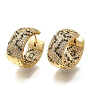 Rack Plating Brass Micro Pave Cubic Zirconia Hoop Earrings, with Enamel, Long-Lasting Plated, Lead Free & Cadmium Free, Real 18K Gold Plated, 21.5~22x10mm(EJEW-H016-17G)