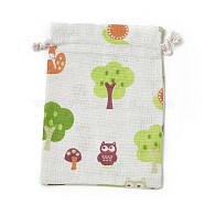 Burlap Packing Pouches, Drawstring Bags, Rectangle with Owl Pattern, Colorful, 17.7~18x13.1~13.3cm(ABAG-I001-13x18-18)