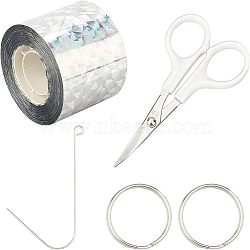 SUPERFINDINGS Self-Adhesive Bird Repellent Scare Tape, with Stainless Steel Scissors, Iron Hook Clasps and Split Key Rings, Mixed Color, 56x46mm, 1roll/set(TOOL-FH0001-12)