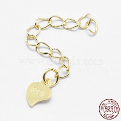 925 Sterling Silver Extender Chains, with Heart Charms, Real 18K Gold Plated, 39~41mm, Heart: 7x5x0.5mm(STER-F032-10G)