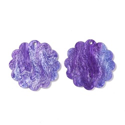 Acrylic Disc Big Pendants, with Glitter Powder, Imitation Gemstone Style, Flower, Dark Violet, 49x49x2~2.5mm, Hole: 2.8mm(SACR-G015-C01)