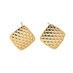 Brass Stud Earrings, Rhombus, Real 18K Gold Plated, 13.5x13.5mm, Hole: 1.6mm, Pin: 1x10mm(KK-K294-33G)