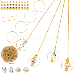 SUNNYCLUE DIY Pendant Decoration Making Kits, Including Brass Beads, Porcelain Beads, Non-Magnetic Synthetic Hematite Beads, Iron Cable Chains & Pins, Golden, 30x0.8mm, Hole: 0.6mm, 4pcs(DIY-SC0013-68)