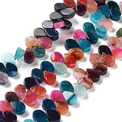Natural Agate Beads Strands, Dyed & Heated, Top Drilled, Teardrop, Colorful, 8x5x3mm, Hole: 0.8~1mm, about 52~55pcs/strand, 7.48~7.87 inch(19~20cm)(G-G021-04A-06)