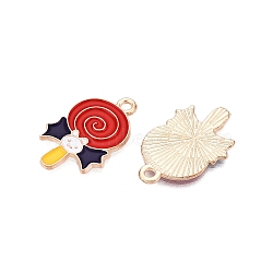 Halloween Theme Alloy Enamel Pendants, Light Gold, Lollipop, 23x15x1mm, Hole: 1.8mm(ENAM-T020-07K)