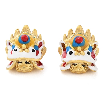 Alloy Enamel European Beads, Large Hole Beads, Lion Dance, Golden, 15x12.5x12mm, Hole: 4mm