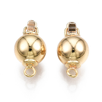 Brass Box Clasps, 1-Strand, 2-Hole, Nickel Free, Round, Real 18K Gold Plated, 16x8mm, Hole: 1.6mm