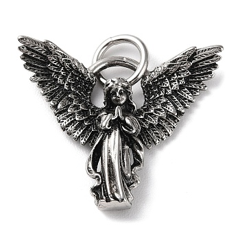 Ion Plating(IP) 304 Stainless Steel Pendants, with Jump Ring, Angel Charm, Antique Silver, 30x33x5mm, Hole: 6.5mm