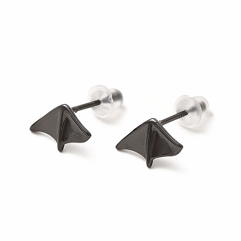 Brass Asymmetrical Earrings for Women, Demons Wing Shape Stud Earrings, Electrophoresis Black, 11x6.5mm, Pin: 0.7mm