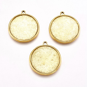 Tibetan Style Pendant Cabochon Settings, Plain Edge Bezel Cups, Double-sided Tray, Cadmium Free & Nickel Free & Lead Free, Antique Golden, 33x29x4mm, Hole: 2mm, Flat Round Tray: 26mm