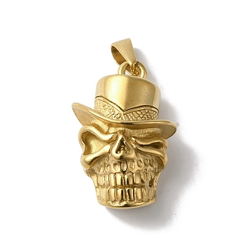 PVD Vacuum Plating 304 Stainless Steel Pendants, Golden, Skull Charm, Hat, 35.5x24x15mm, Hole: 8x5mm