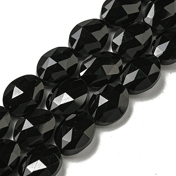 Natural Obsidian Beads Strands, Faceted, Flat Oval, 10x8x5mm, Hole: 1mm, about 38pcs/strand, 15.04''(38.2cm)