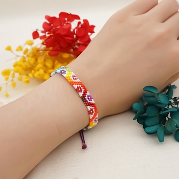 Friendship Flower Loom Pattern Seed Beads Bracelets for Women, Adjustable Nylon Cord Braided Bead Bracelets, Colorful, 11 inch(28cm)