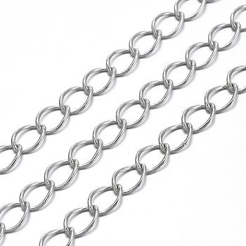 Brass Twisted Chains, Curb Chains, Soldered, with Spool, Oval, Lead Free & Nickel Free & Cadmium Free, Platinum, 5x4x0.5mm, about 301.83 Feet(92m)/roll