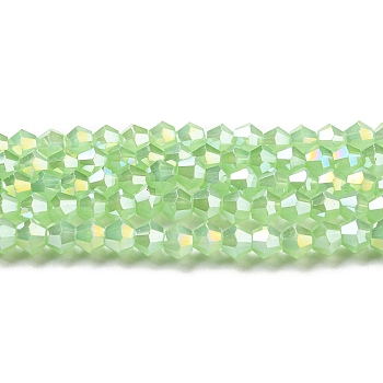 Imitation Jade Electroplate Glass Beads Strands, AB Color Plated, Faceted, Bicone, Green, 4x4mm, Hole: 0.8mm, about 87~98pcs/strand, 12.76~14.61 inch(32.4~37.1cm)
