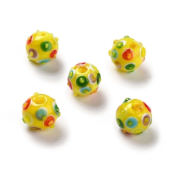 Handmade Lampwork Beads, Round, Yellow, 11x13x12.5mm, Hole: 1.6mm