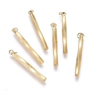 Ion Plating(IP) 304 Stainless Steel Pendants, with Jump Rings, Twist Bar, Golden, 25.5x2x2mm, Hole: 2mm