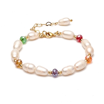 Natural Pearl Beaded Bracelets for Mom Women Girl, with Faceted Glass Beads, Colorful, 7-1/8 inch(18cm), Beads: 2.8~12x2.5~7.5mm