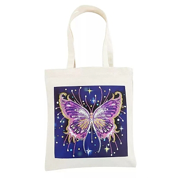 DIY Diamond Painting Handbag Kits, Including Canvas Bag, Resin Rhinestones, Pen, Tray & Glue Clay, Butterfly, 350x280mm