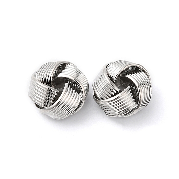 Brass European Beads, Large Hole Beads, Knot, Real Platinum Plated, 13.5x9mm, Hole: 4mm