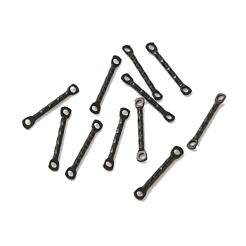 304 Stainless Steel Connector Charms, Textured Bar Links, Black, 15x2.5x1.2mm, Hole: 1.2mm