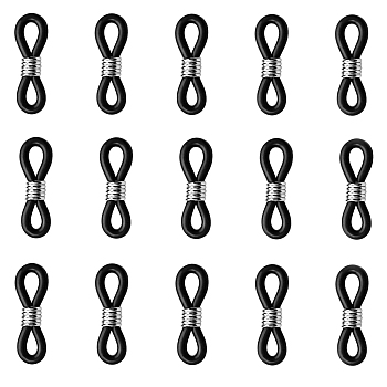 100Pcs Eyeglass Holders, Glasses Rubber Loop Ends, with Iron Findings, Black, 21x4.5mm