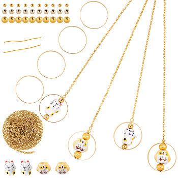 SUNNYCLUE DIY Pendant Decoration Making Kits, Including Brass Beads, Porcelain Beads, Non-Magnetic Synthetic Hematite Beads, Iron Cable Chains & Pins, Golden, 30x0.8mm, Hole: 0.6mm, 4pcs