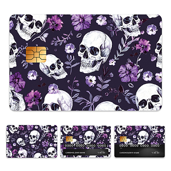 Plastic Waterproof Card Stickers, Self-adhesion Card Skin for Bank Card Decor, Rectangle, Skull, 140x190mm