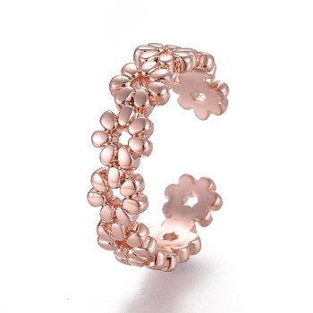 Adjustable Brass Toe Rings, Open Cuff Rings, Open Rings, Flower, Rose Gold, Size 4, Inner Diameter: 14.5mm