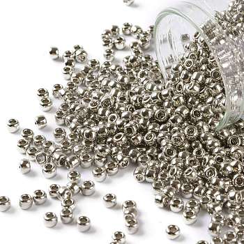 TOHO Round Seed Beads, Japanese Seed Beads, (713) Olympic Silver Metallic, 8/0, 3mm, Hole: 1mm, about 10000pcs/pound