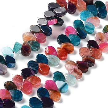 Natural Agate Beads Strands, Dyed & Heated, Top Drilled, Teardrop, Colorful, 8x5x3mm, Hole: 0.8~1mm, about 52~55pcs/strand, 7.48~7.87 inch(19~20cm)