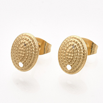 304 Stainless Steel Stud Earring Findings, with Ear Nuts/Earring Backs, Oval, Golden, 9.5x7.5mm, Hole: 1mm, Pin: 0.7mm