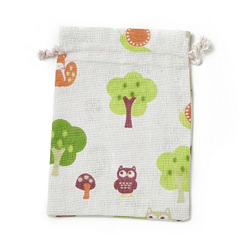 Burlap Packing Pouches, Drawstring Bags, Rectangle with Owl Pattern, Colorful, 17.7~18x13.1~13.3cm