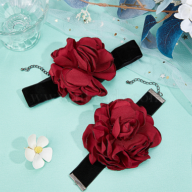 Gothic Cloth Flower Cord Bracelet & Choker Necklace(NJEW-CP0001-04B)-4