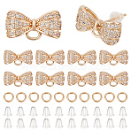 5 Pairs Bowknot Brass Micro Pave Cubic Zirconia Earring Findings, with 10Pcs Brass Open Jump Rings and 20Pcs Plastic Ear Nuts, Golden, 8x15x5mm, Hole: 1.7mm(DIY-ME0001-08)